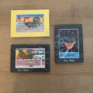 3 Cute Key West Art Magnets & Unused Ashtray
